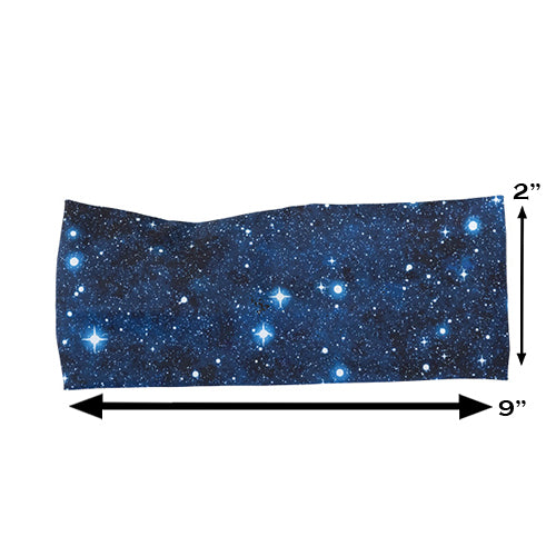 starry sky headband measured at 2 by 9 inches