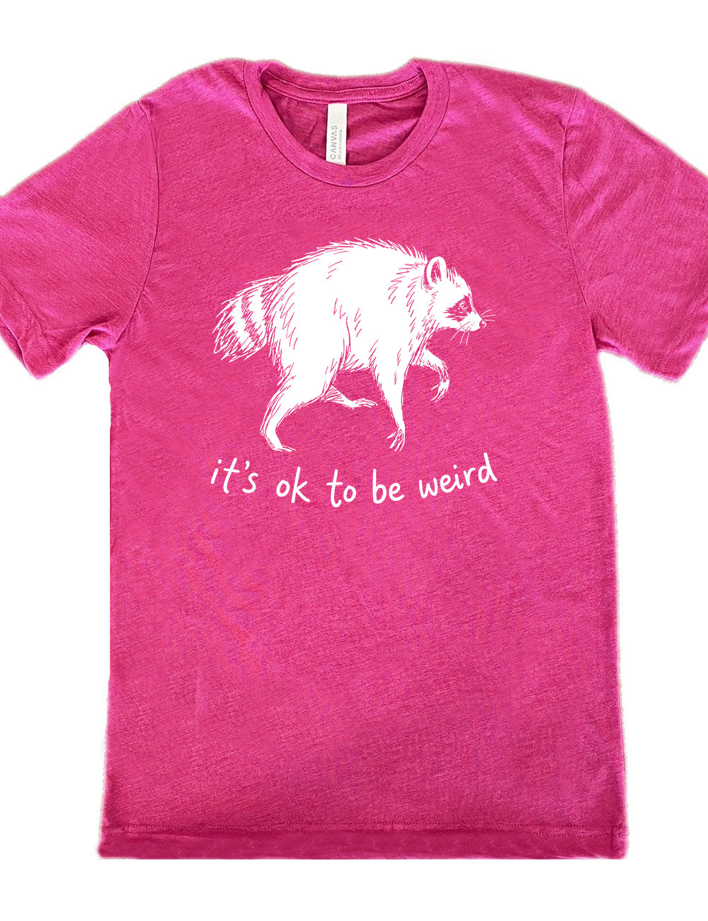 front of the berry "it's okay to be weird" raccoon unisex tee