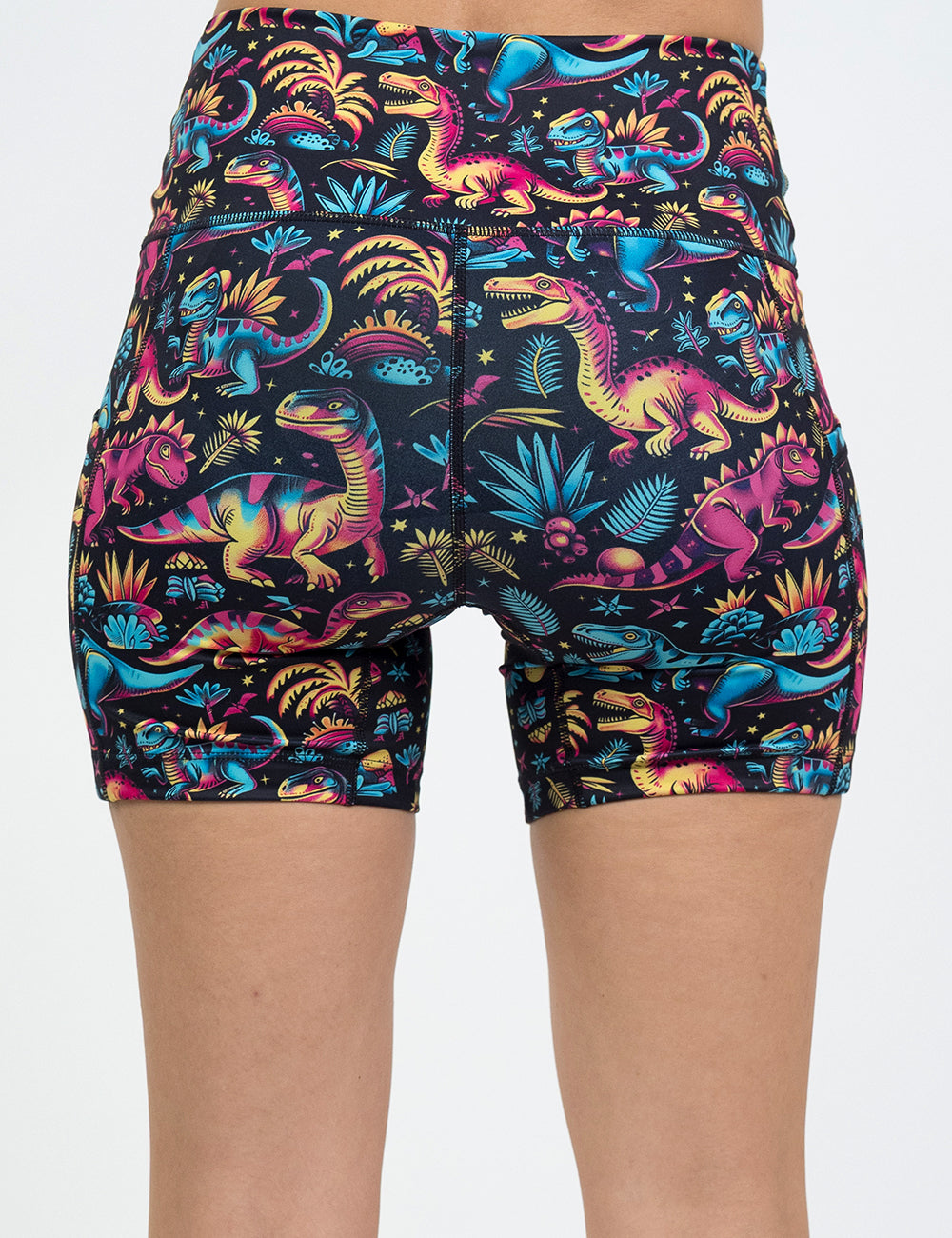 back of the dinosaur print 5 inch shorts against a white background