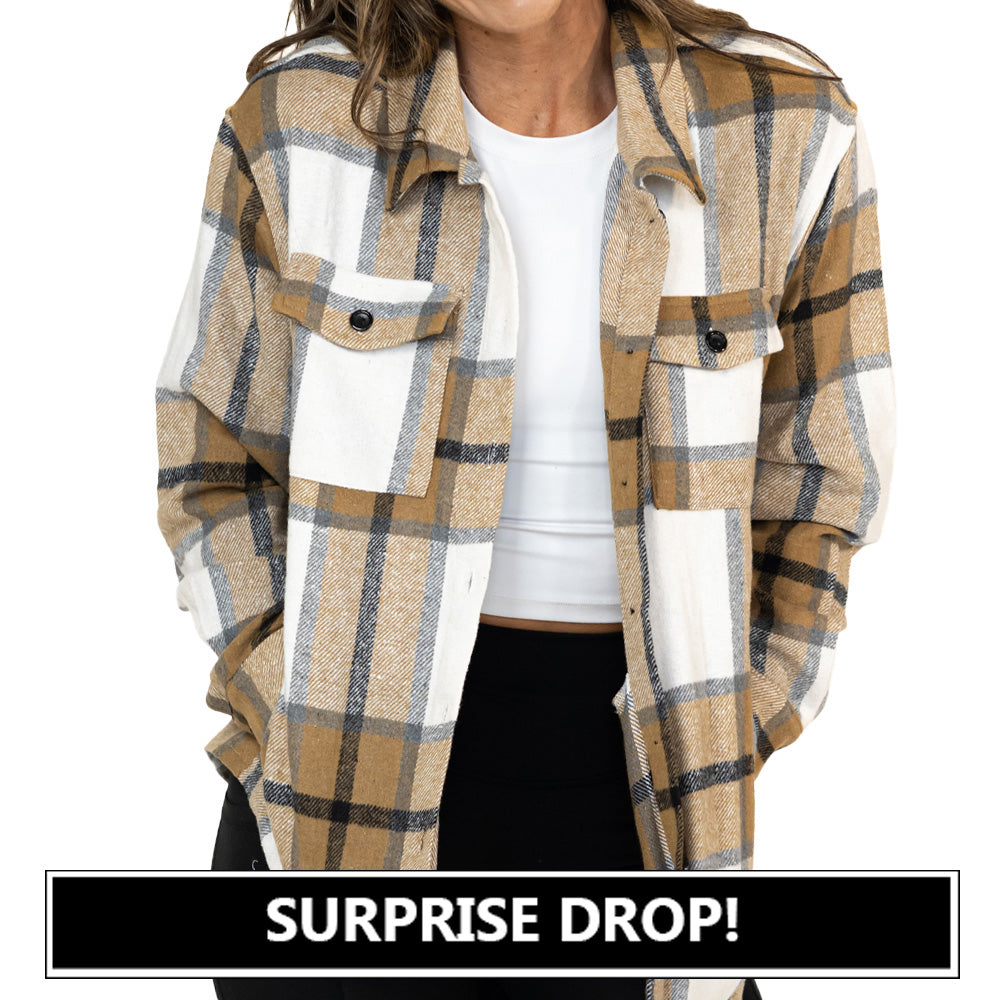 brown and white plaid shacket
