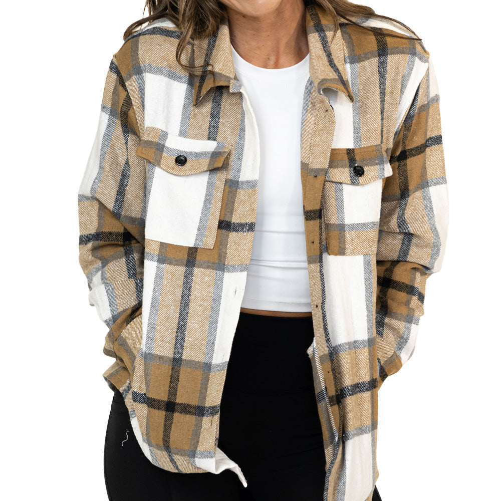 brown and white plaid shacket