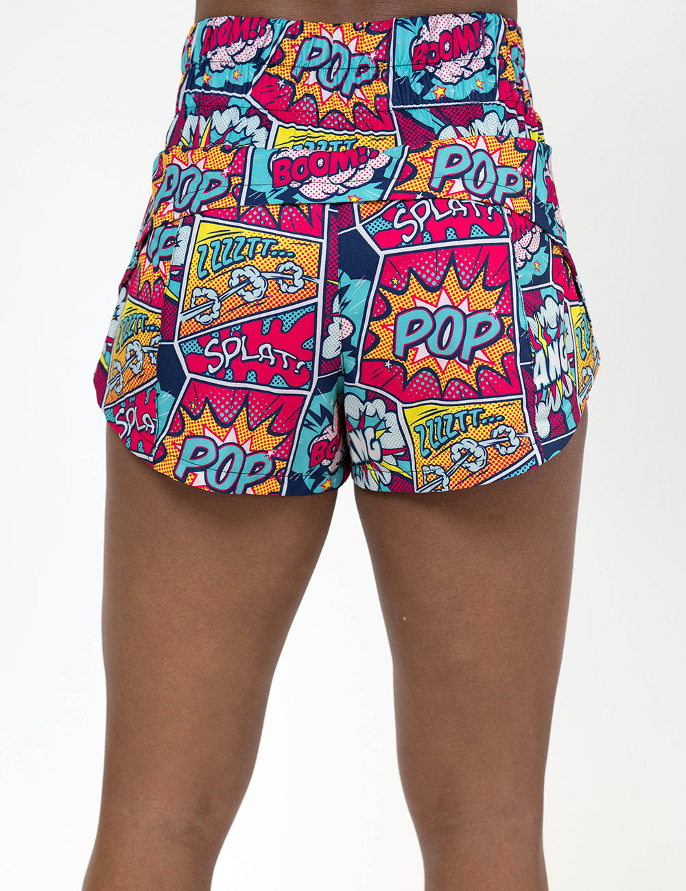 back of the 3.5 inch vibrant cartoon patterned day dream shorts against a white background