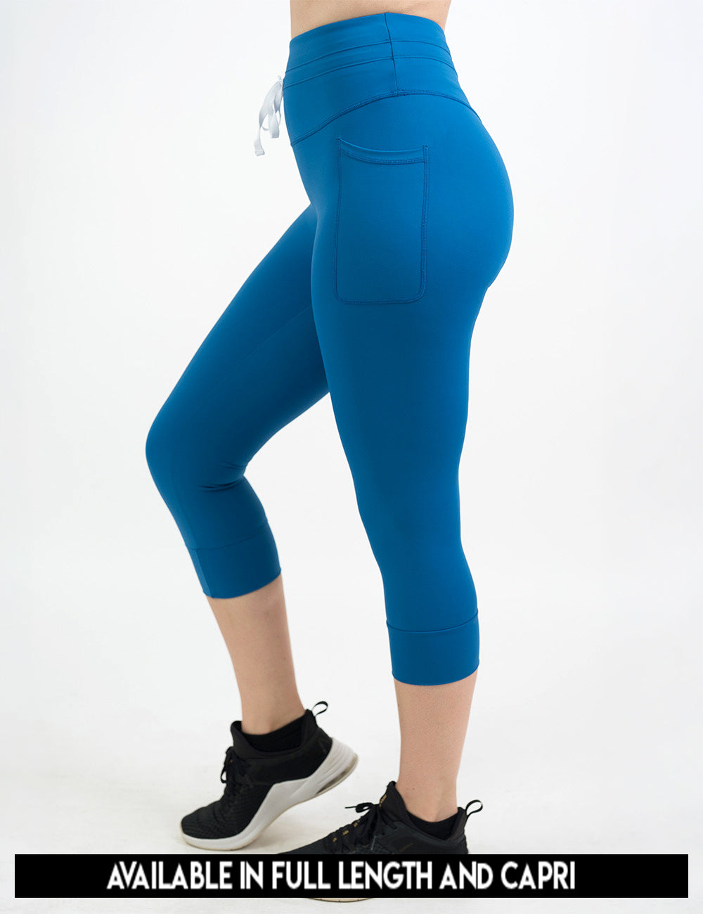 available lengths for the blue omni style leggings, available lengths include full length and capri