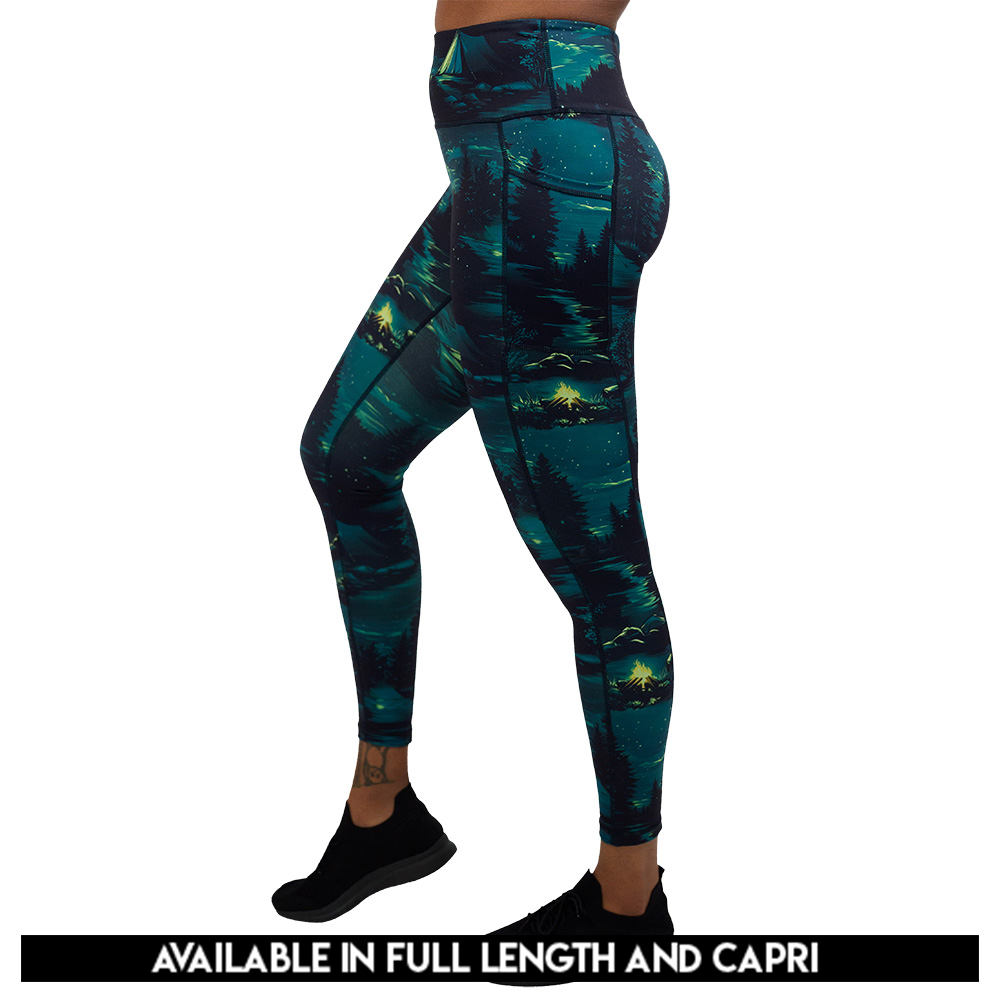 available lengths for the night time camp out leggings, lengths include full length and capri