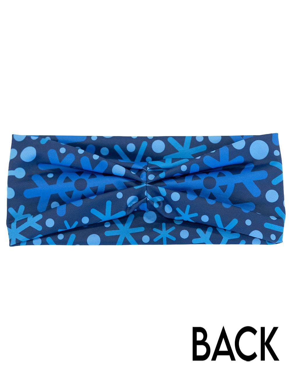 back of the blue snowflakes on a dark blue background headband against a white background