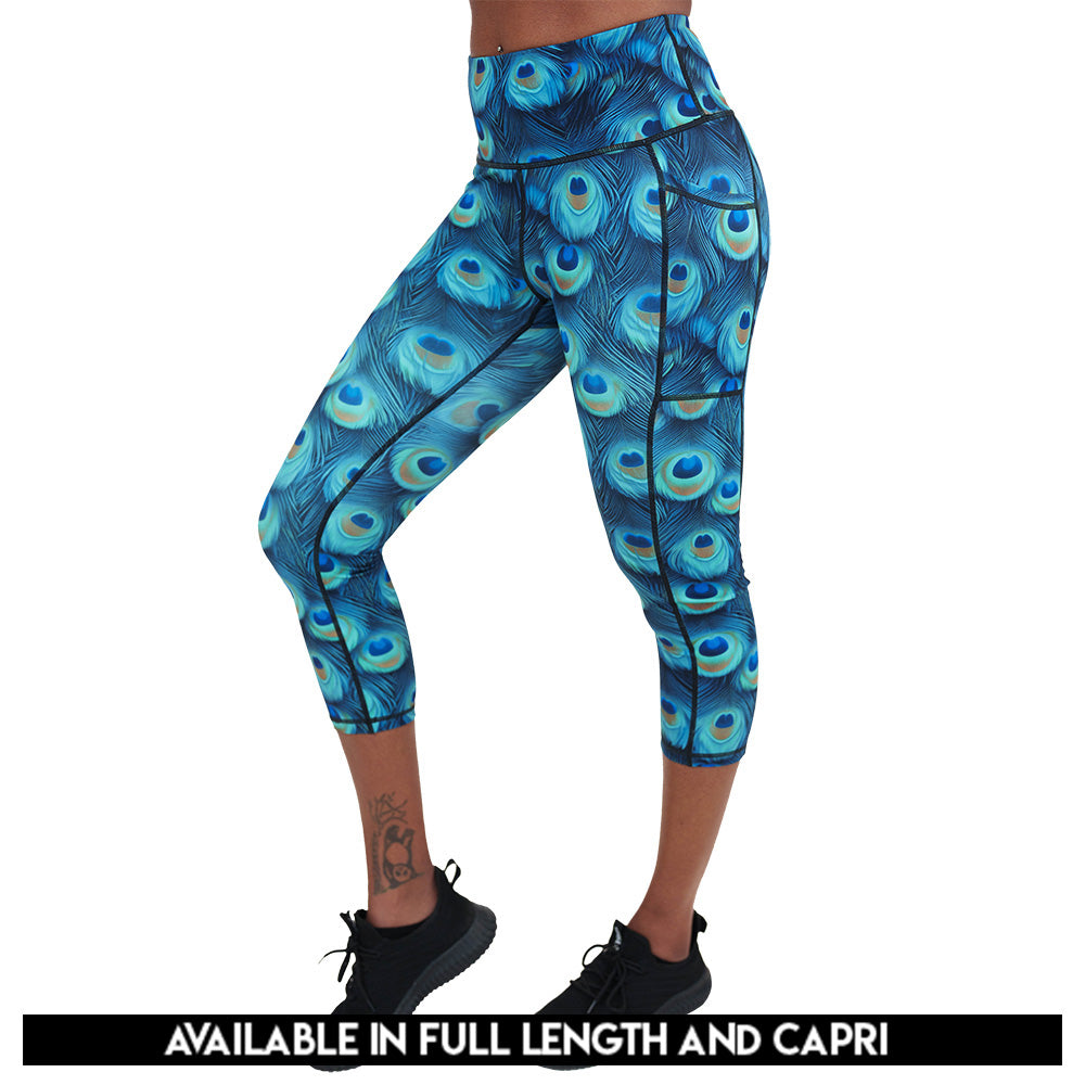 peacock print leggings available in full and capri length