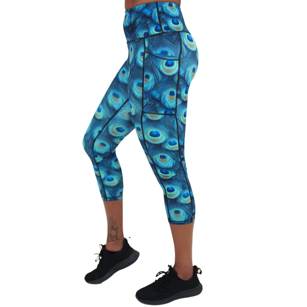 peacock print leggings