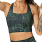 model wearing a matrix themed sports bra