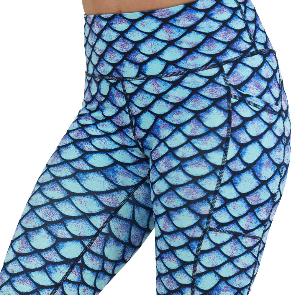 blue fish scale print leggings