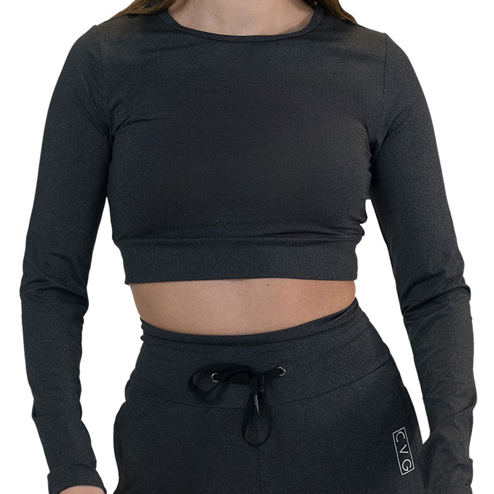 dark grey long sleeve crop top