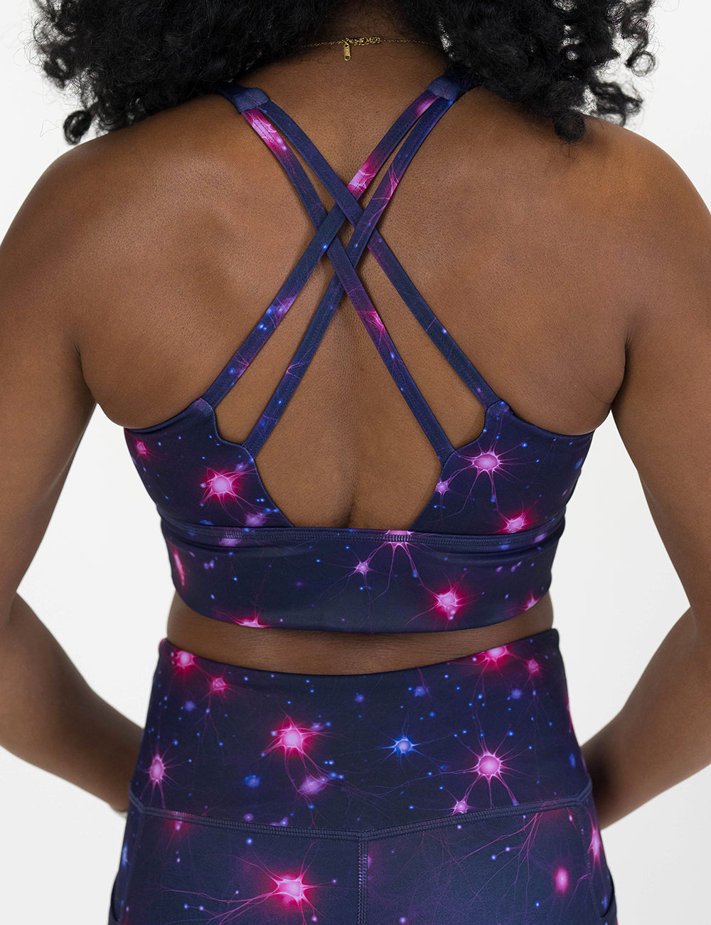 back of the bra with a science pattern on them