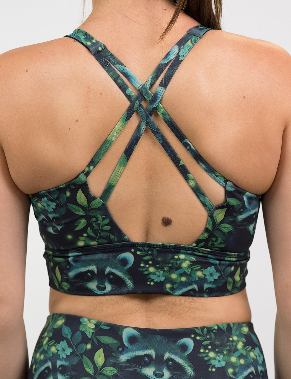 back of the green Raccoon design bra
