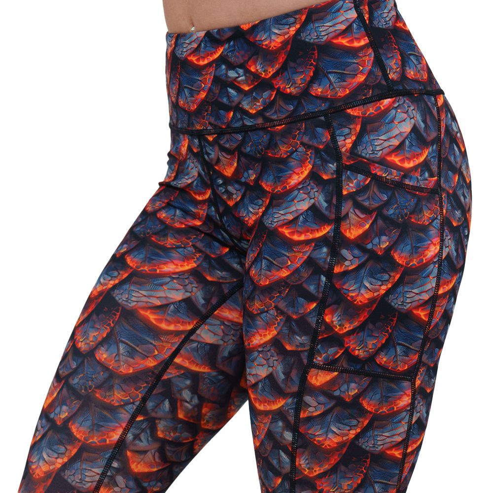 lava and dragon scale patterned leggings