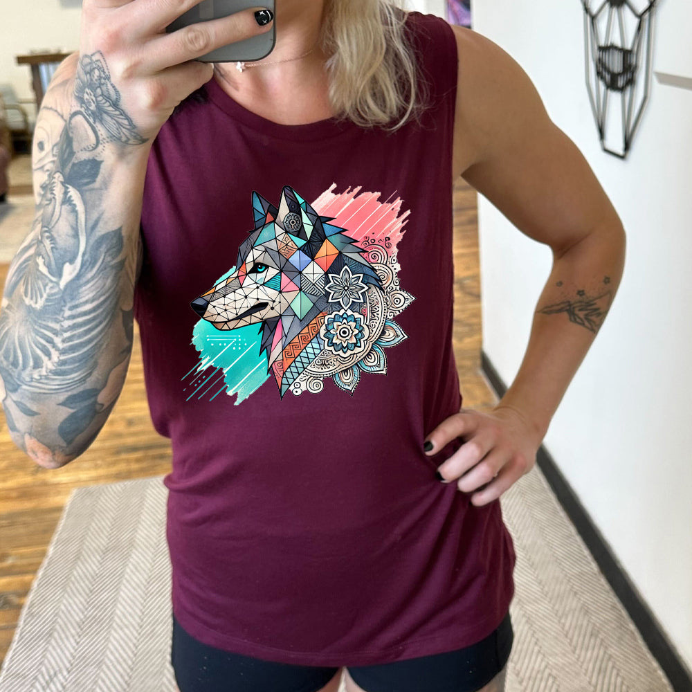maroon Mosaic Wolf Muscle Tank