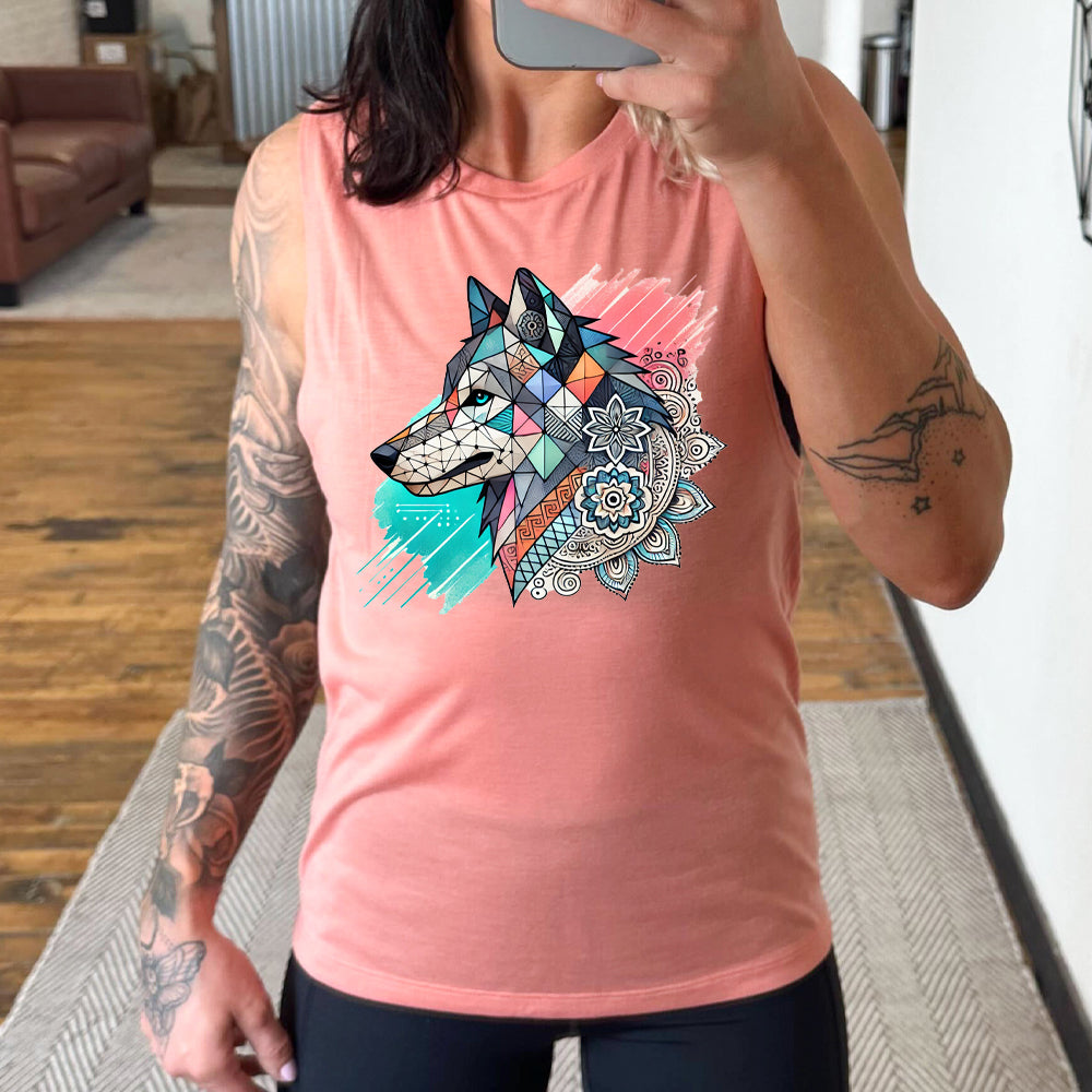 peach Mosaic Wolf Muscle Tank