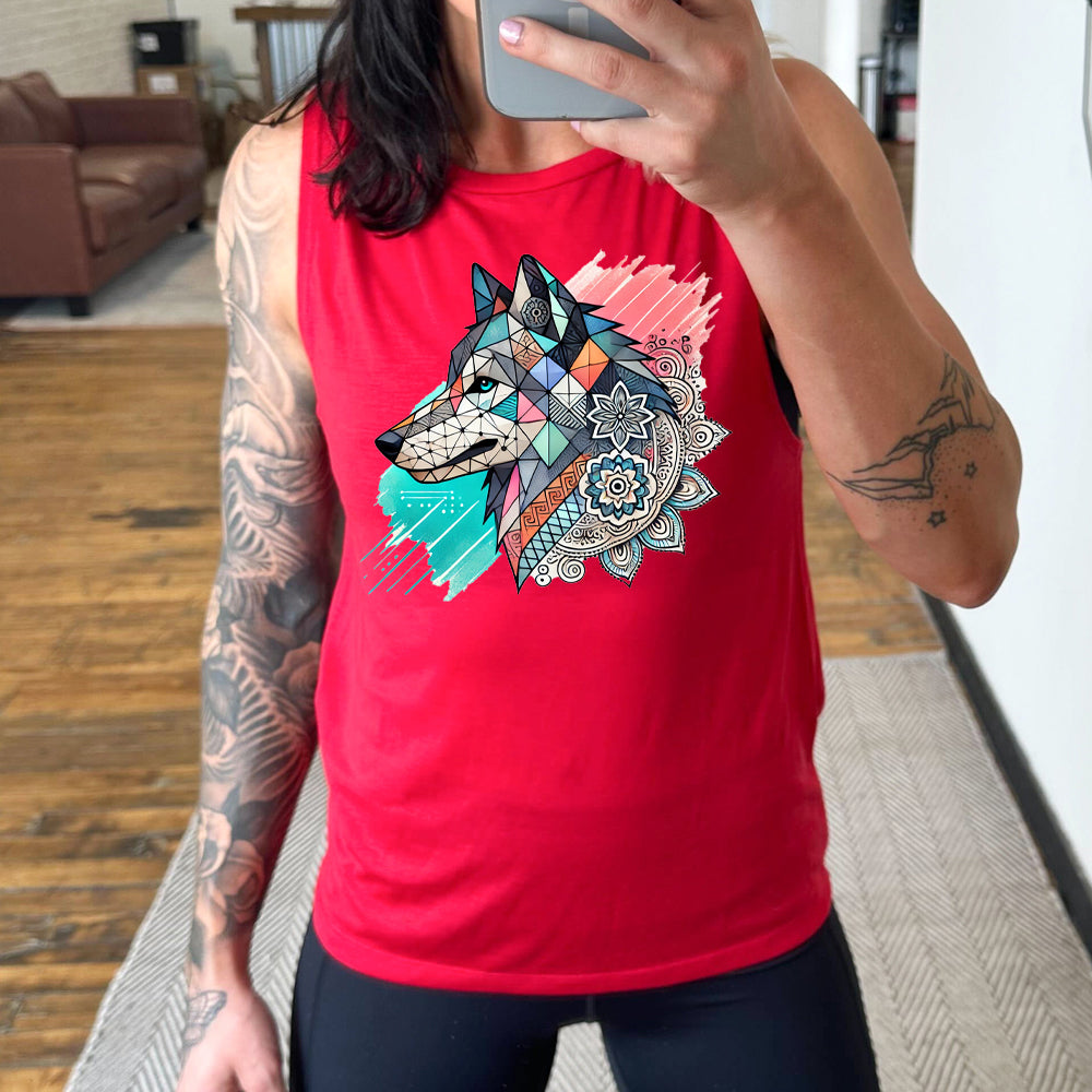red Mosaic Wolf Muscle Tank