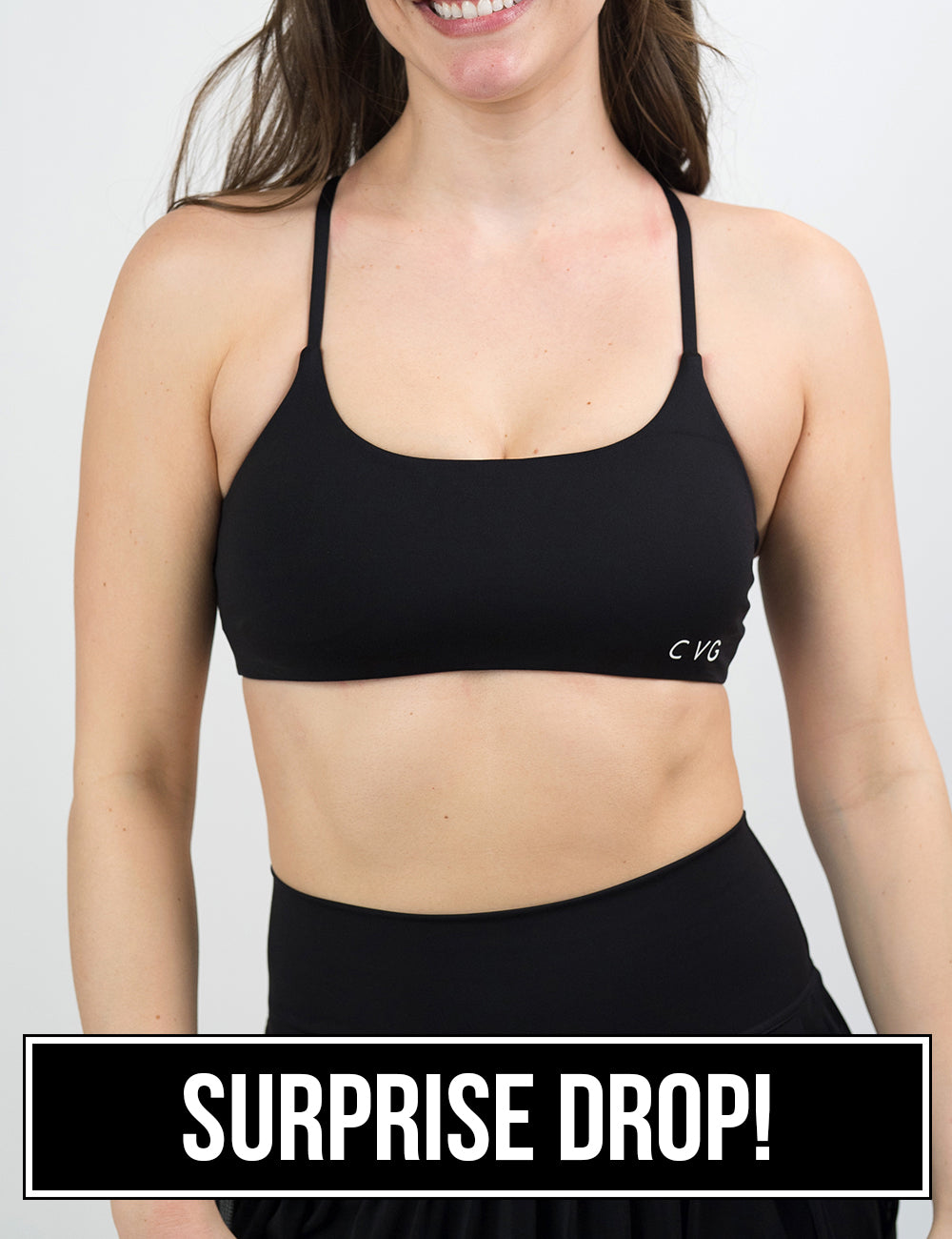 front of the solid black breezy bra against a white background, surprise drop