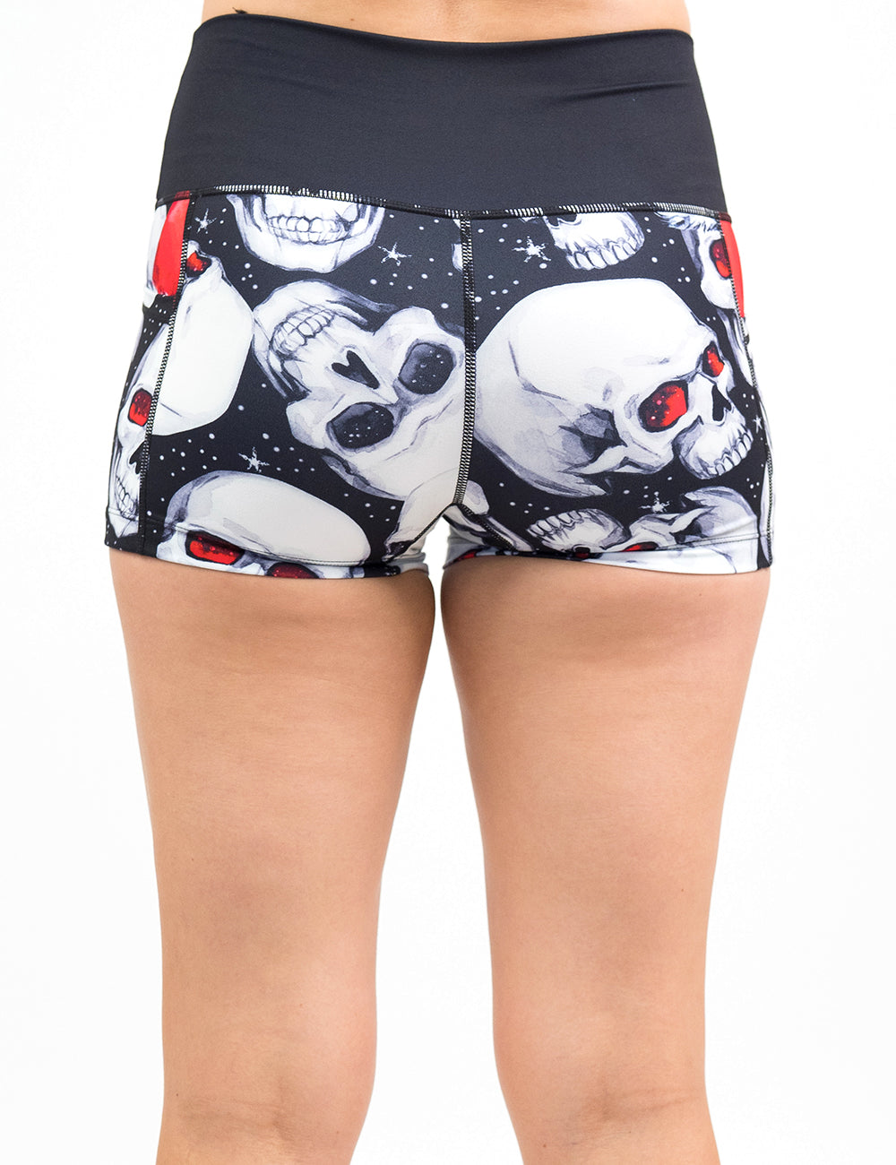 back of the 2.5 inch santa hat and skull pattern shorts against a white background