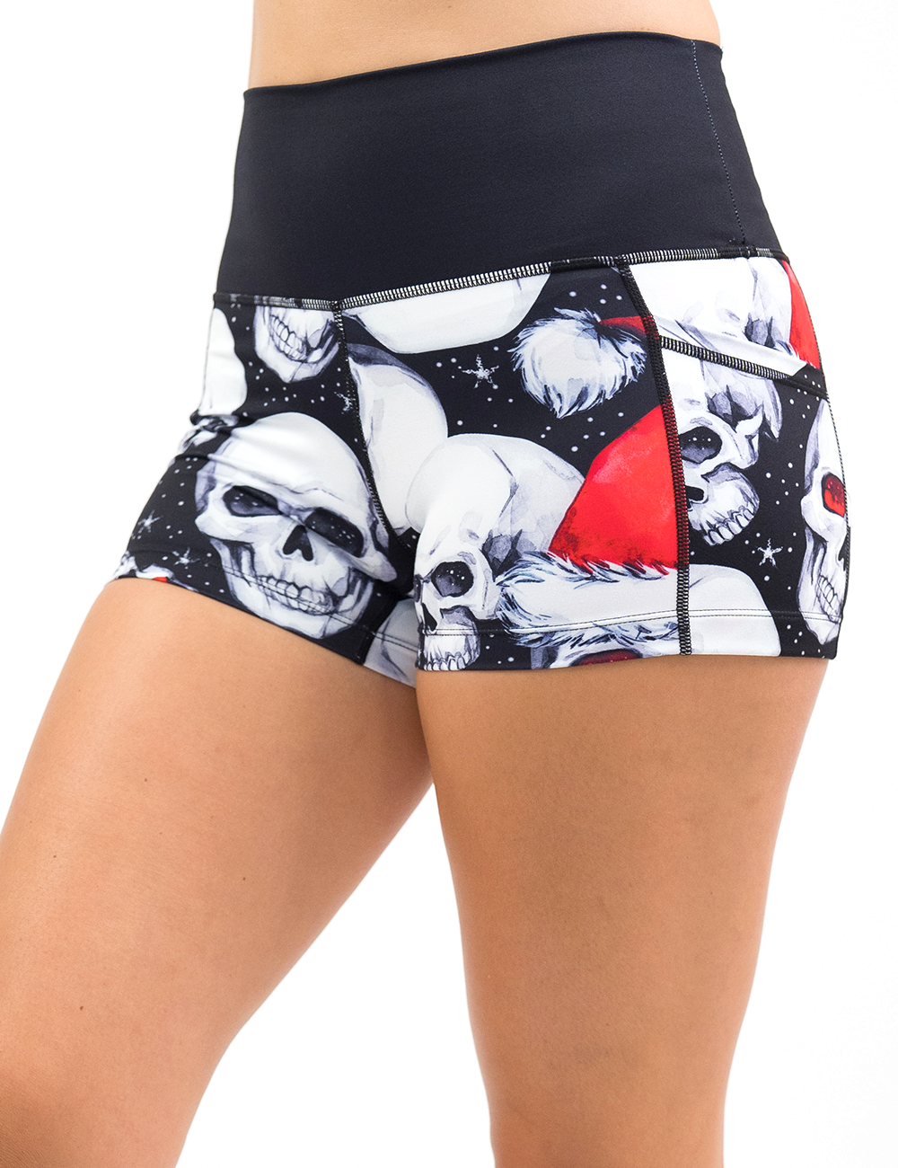 santa hat and skull pattern shorts