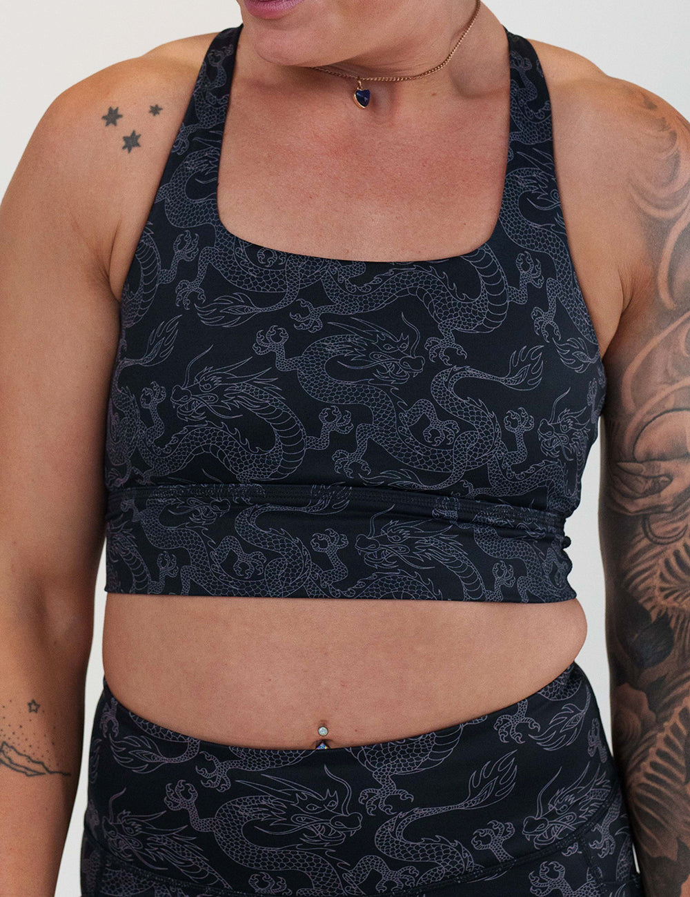 front of the dragon patterned sports bra