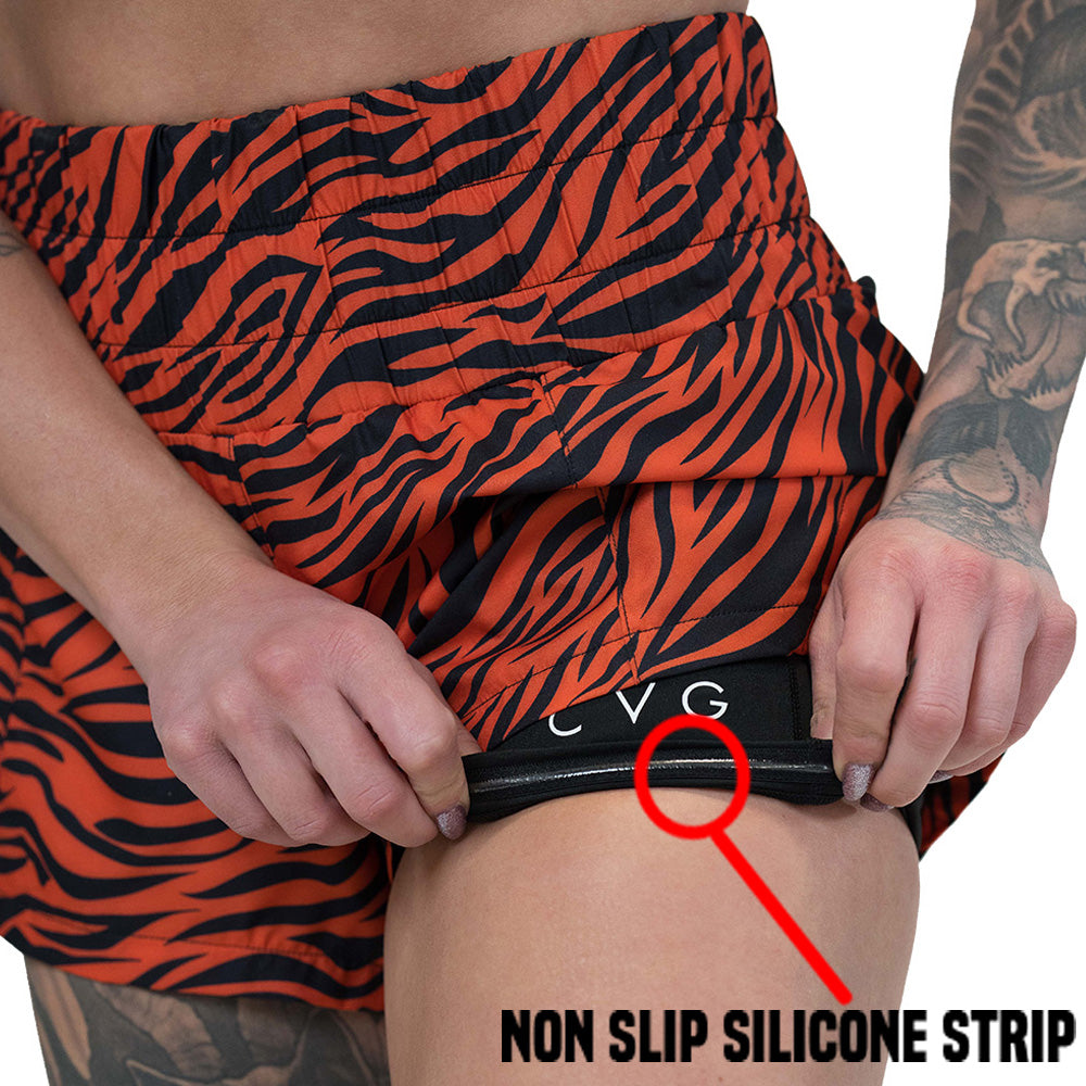 non slip strip on the tiger print shorts
