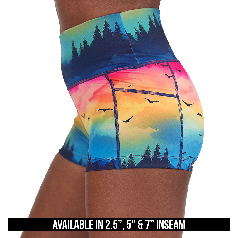colorful sunset patterned shorts available lengths