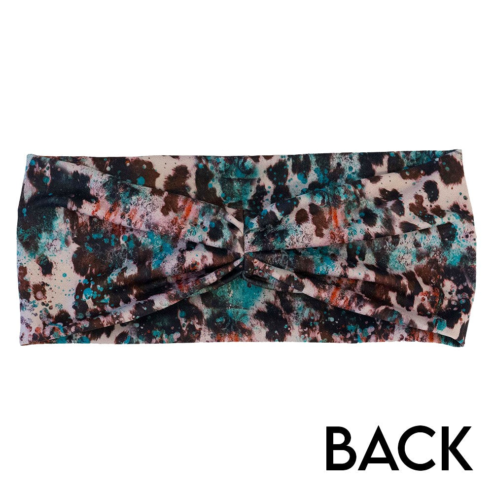 back of the leopard print with teal paint splatter headband