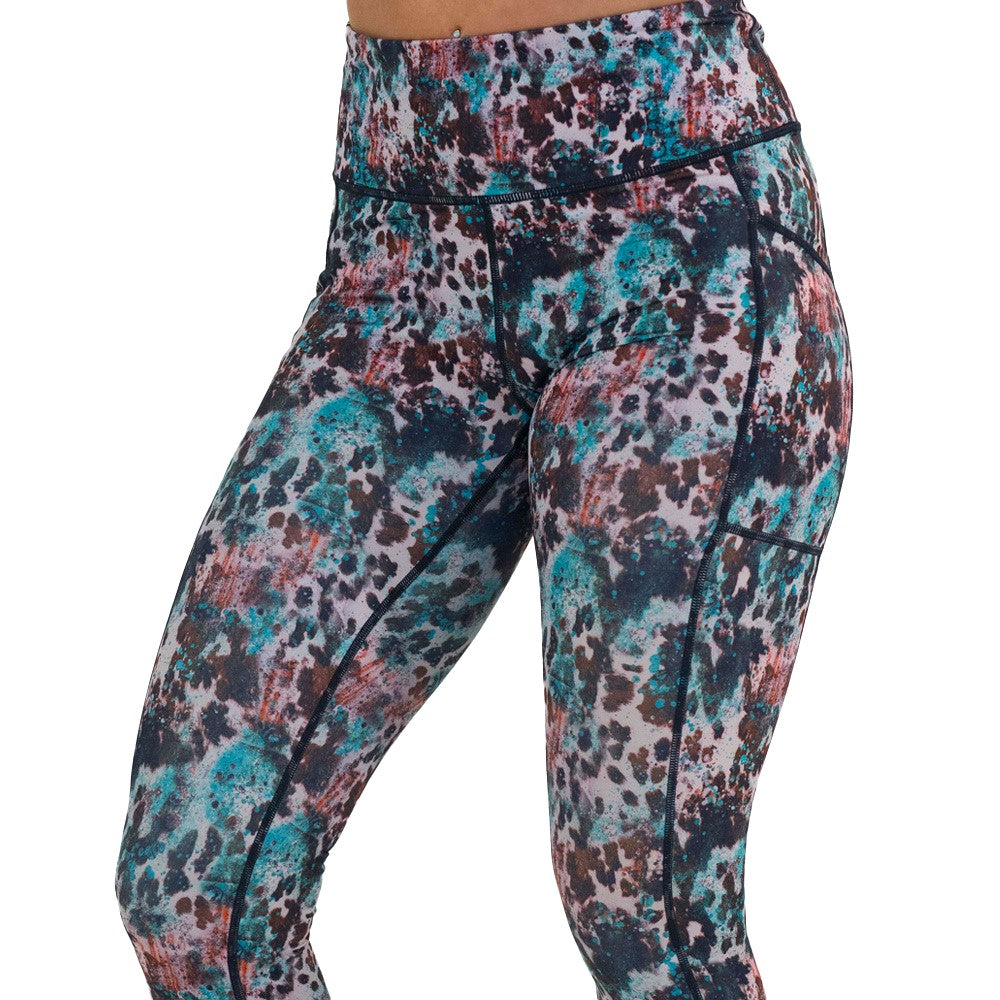 leopard print with teal paint splatter leggings