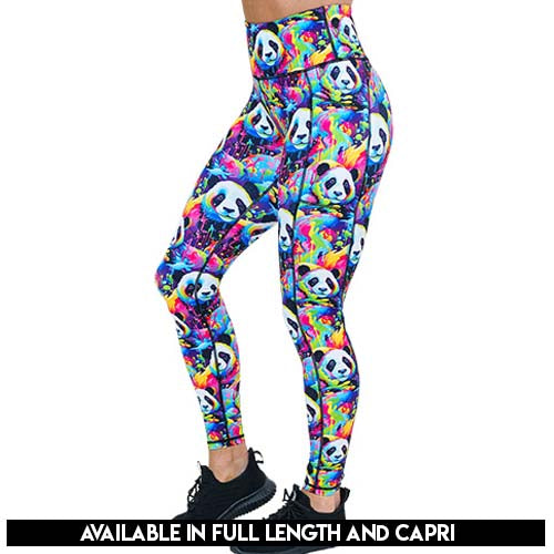 colorful panda pattern leggings available in full and capri length
