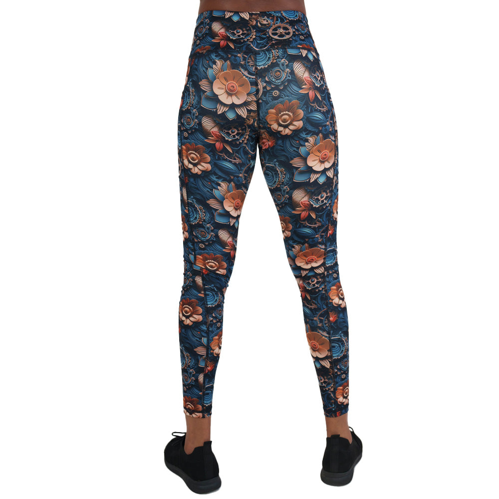 back of the mechanical flower print leggings