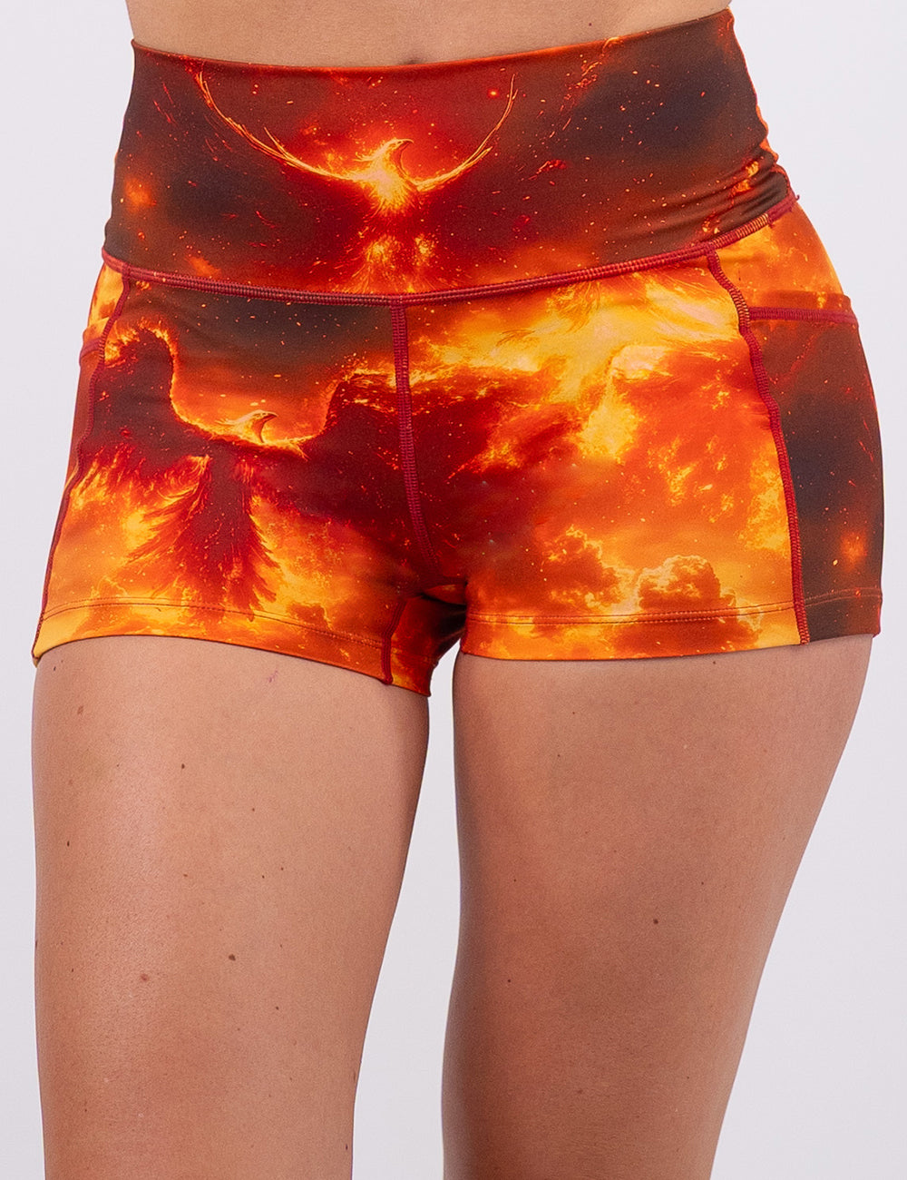 close up of the 2.5 inch phoenix surrounded by fire shorts