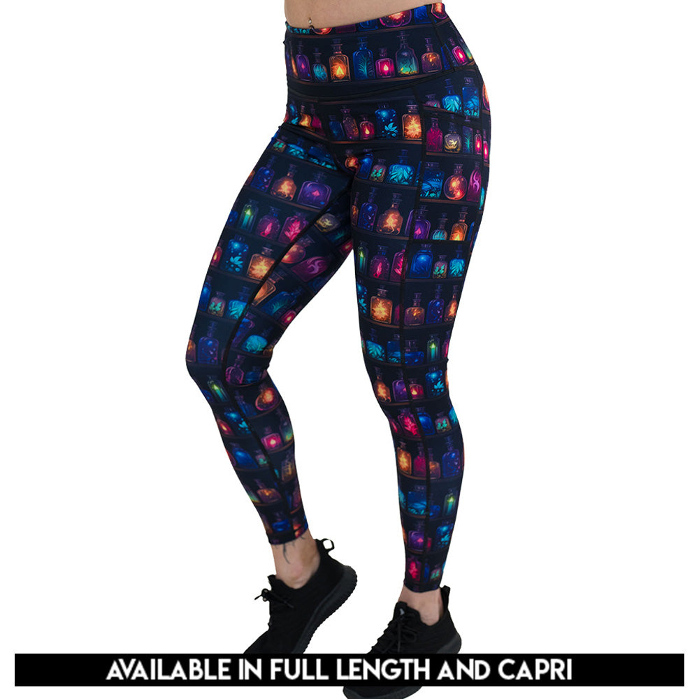 potions patterned leggings available in full and capri length