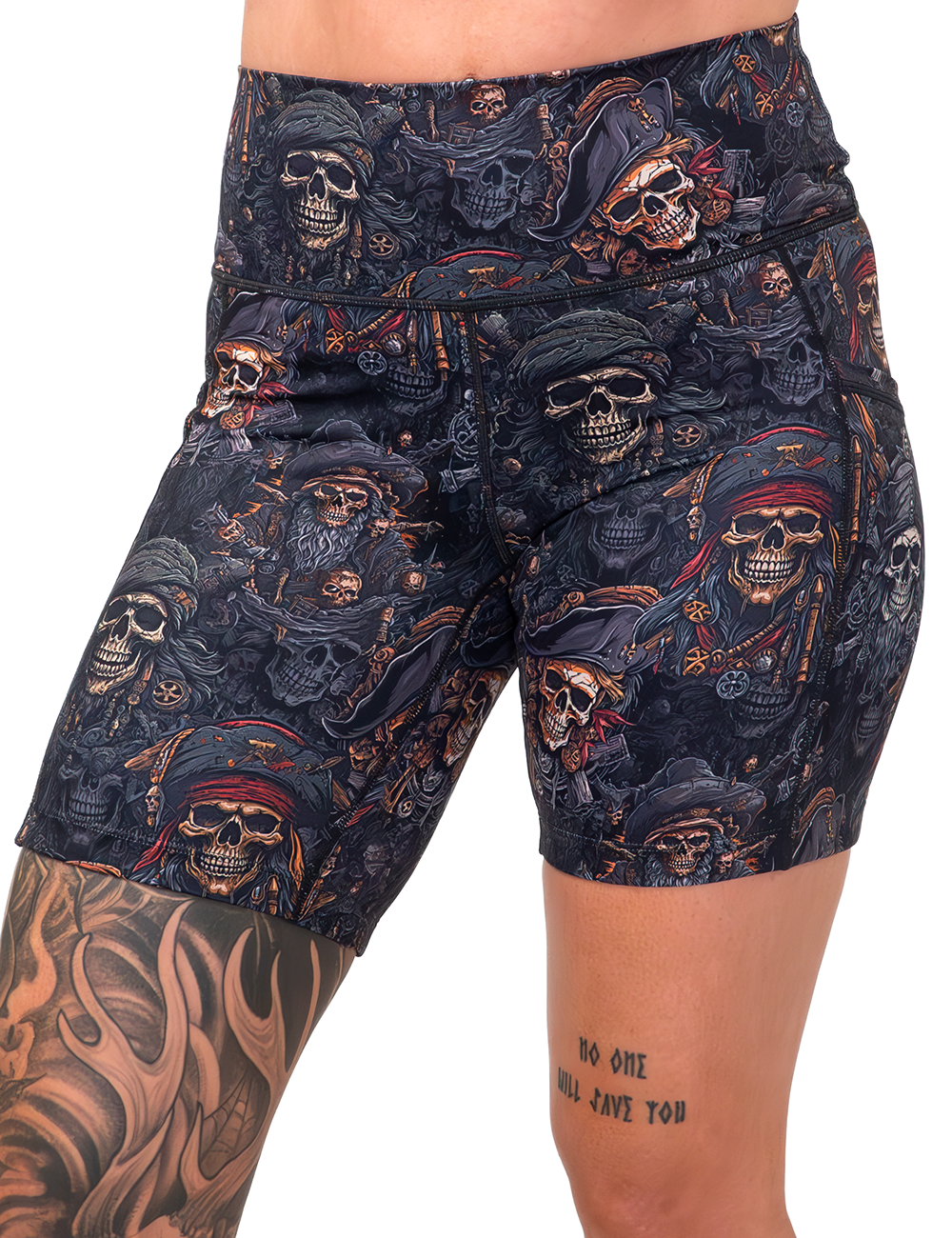 front of the 7 inch pirate skulls shorts against a white background