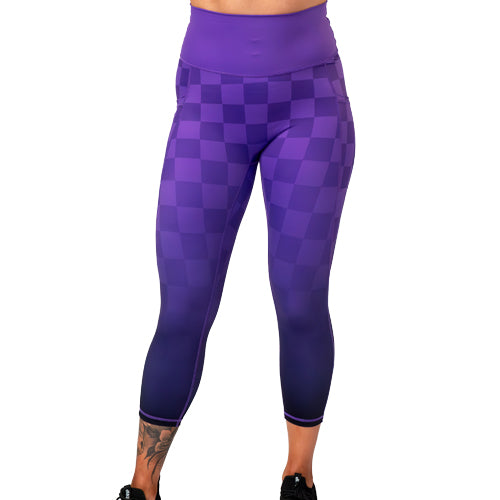 capri length purple ombre checkered leggings