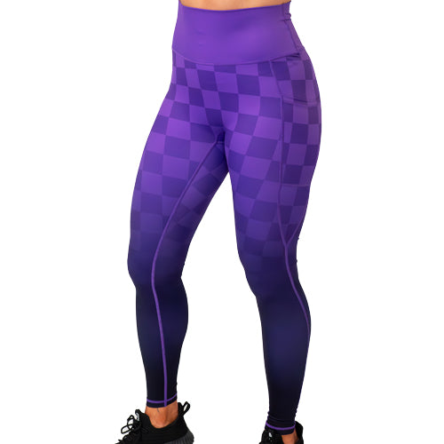 full length purple ombre checkered leggings