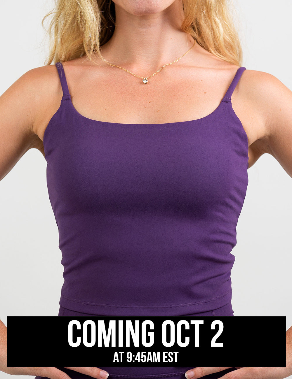 front of the purple cami top against a white background, coming October 2nd