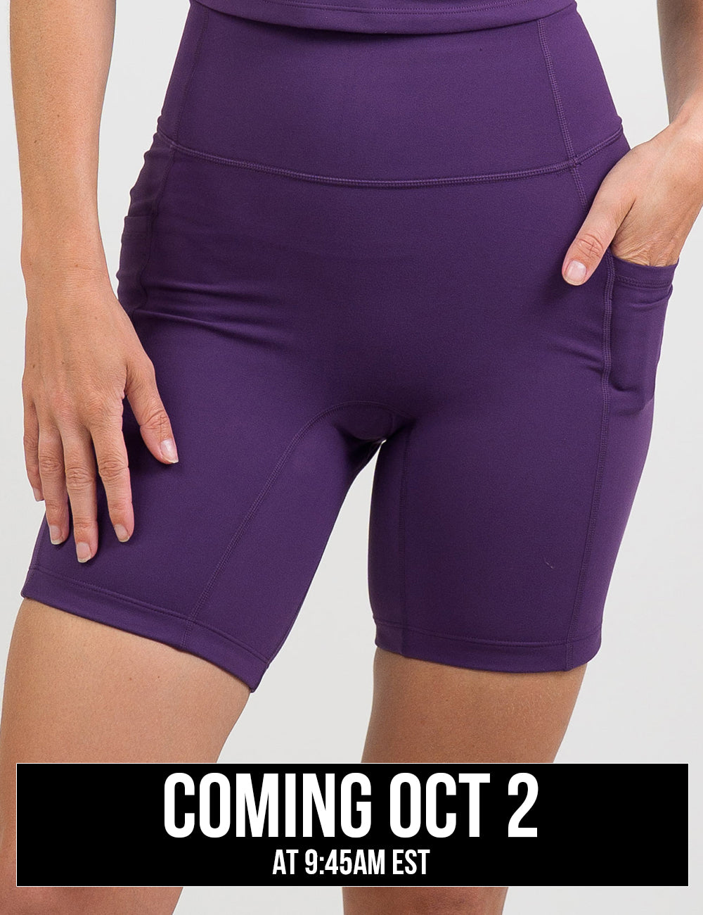 front of the solid purple 7 inch shorts, coming October 2nd