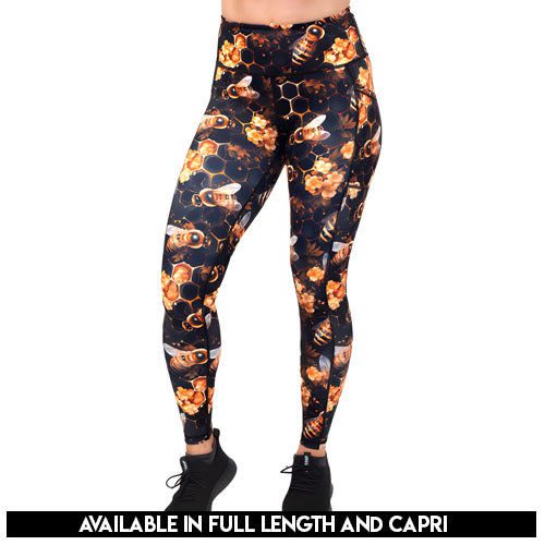 bee print legging's available in full and capri length