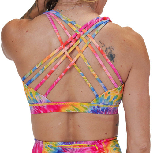 back of the rainbow sports bra