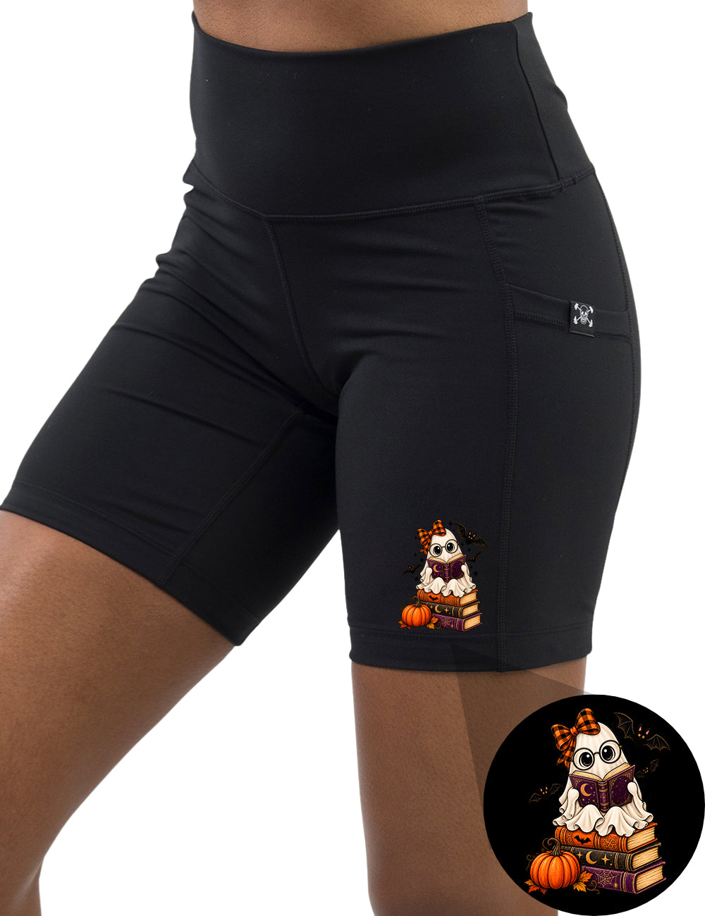 front of the ghost reading a book graphic 7 inch shorts