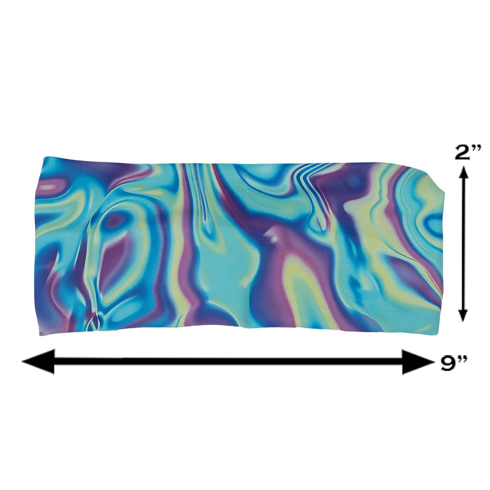 Multicolored swirl patterned headband on a white background