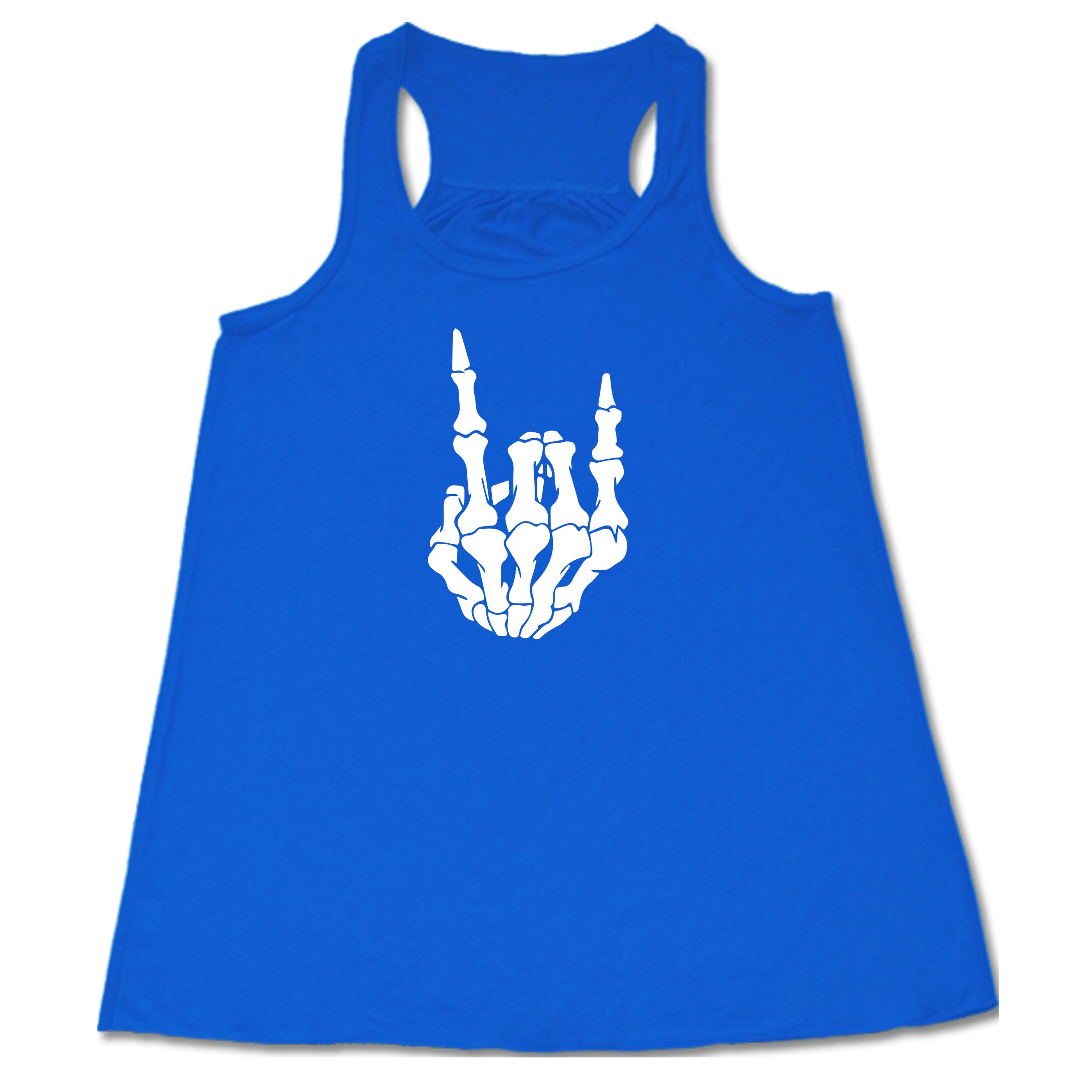 skeleton rocker hand blue racerback shirt