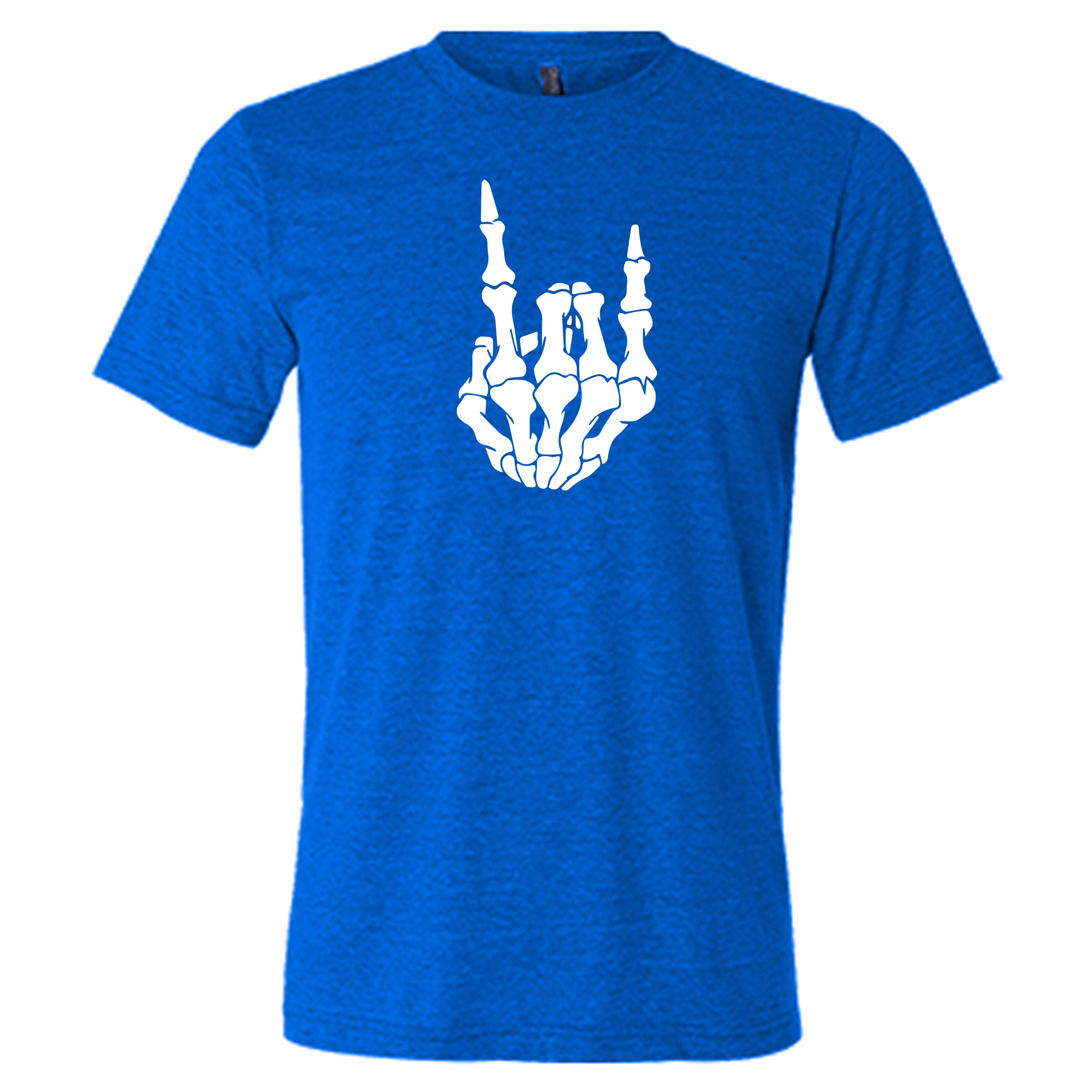 skeleton rocker hand blue shirt