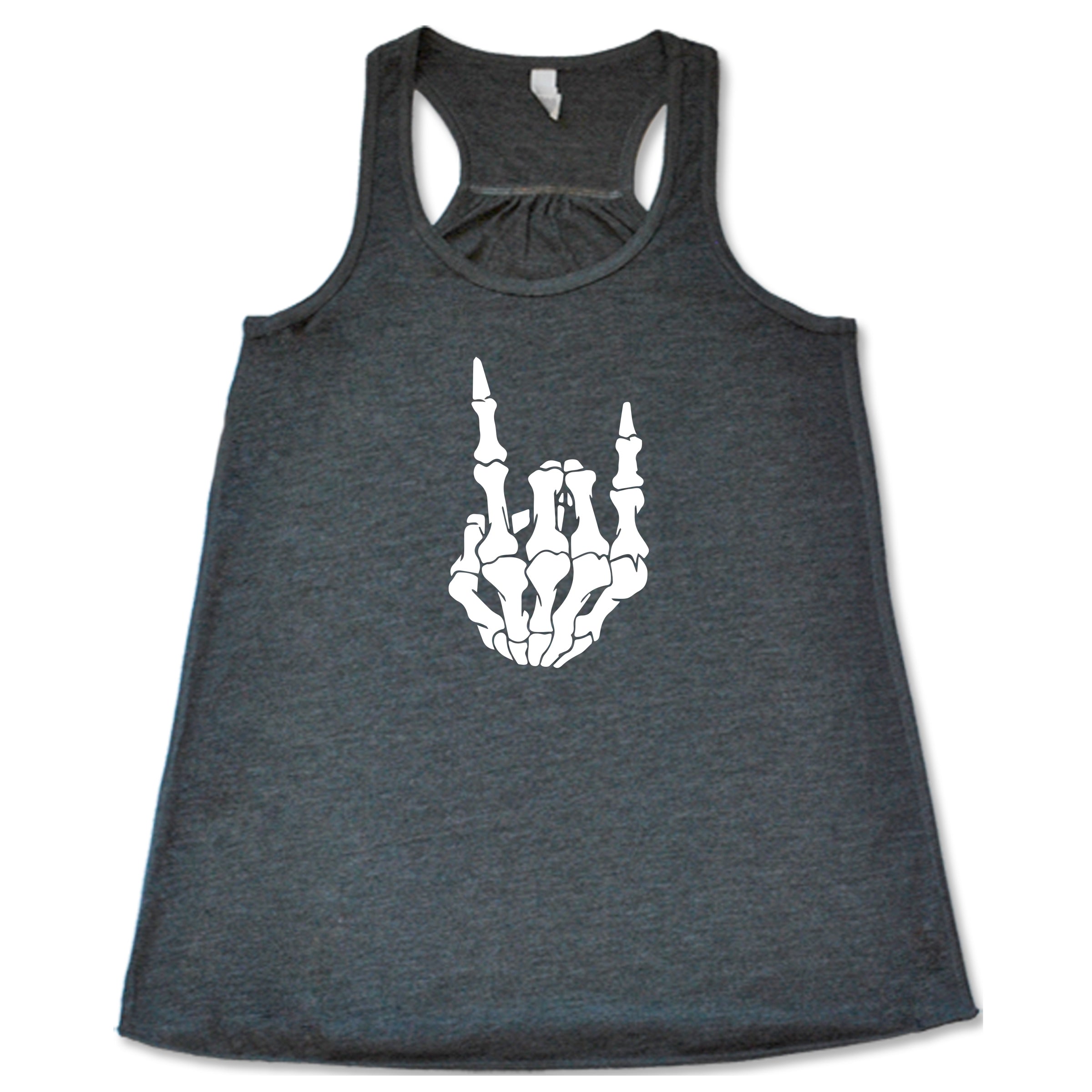 skeleton rocker hand grey racerback shirt