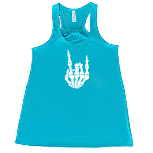 skeleton rocker hand teal racerback shirt