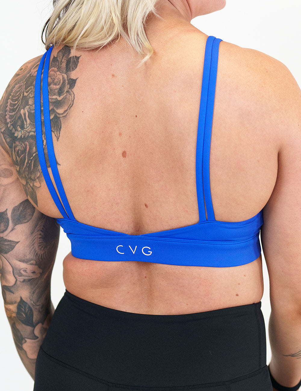back of the Royal Blue sports bra