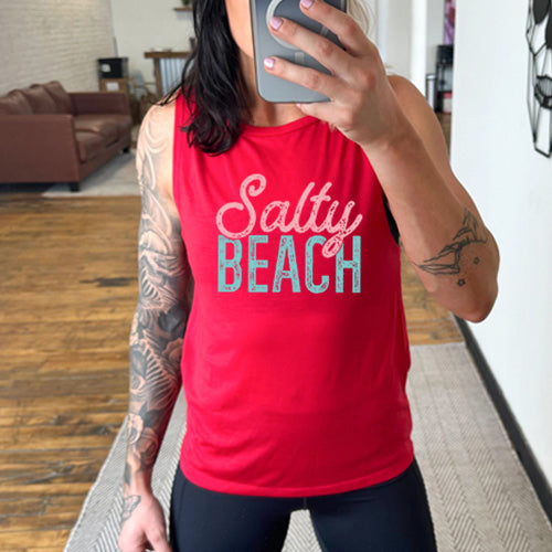 red Salty Beach Muscle Tank Top