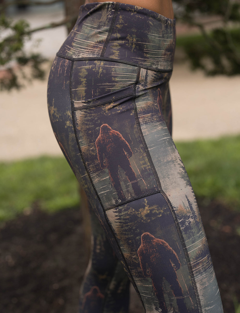 close up of the bigfoot in a forest leggings
