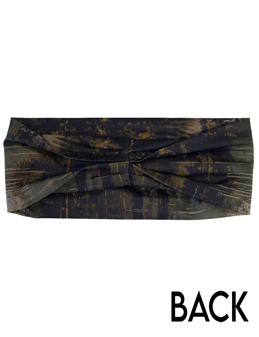 back of the bigfoot in a forest headband against a white background
