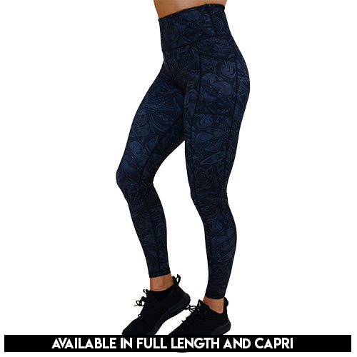 black and grey traditional tattoo design patterned leggings available lengths